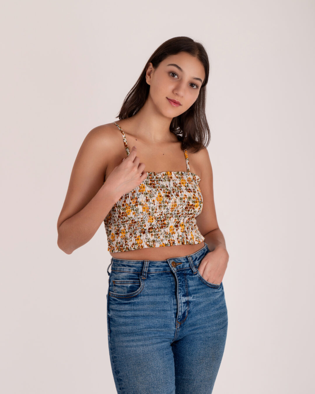 Croptop Smocking Color Cream Yellow - Imagen 4